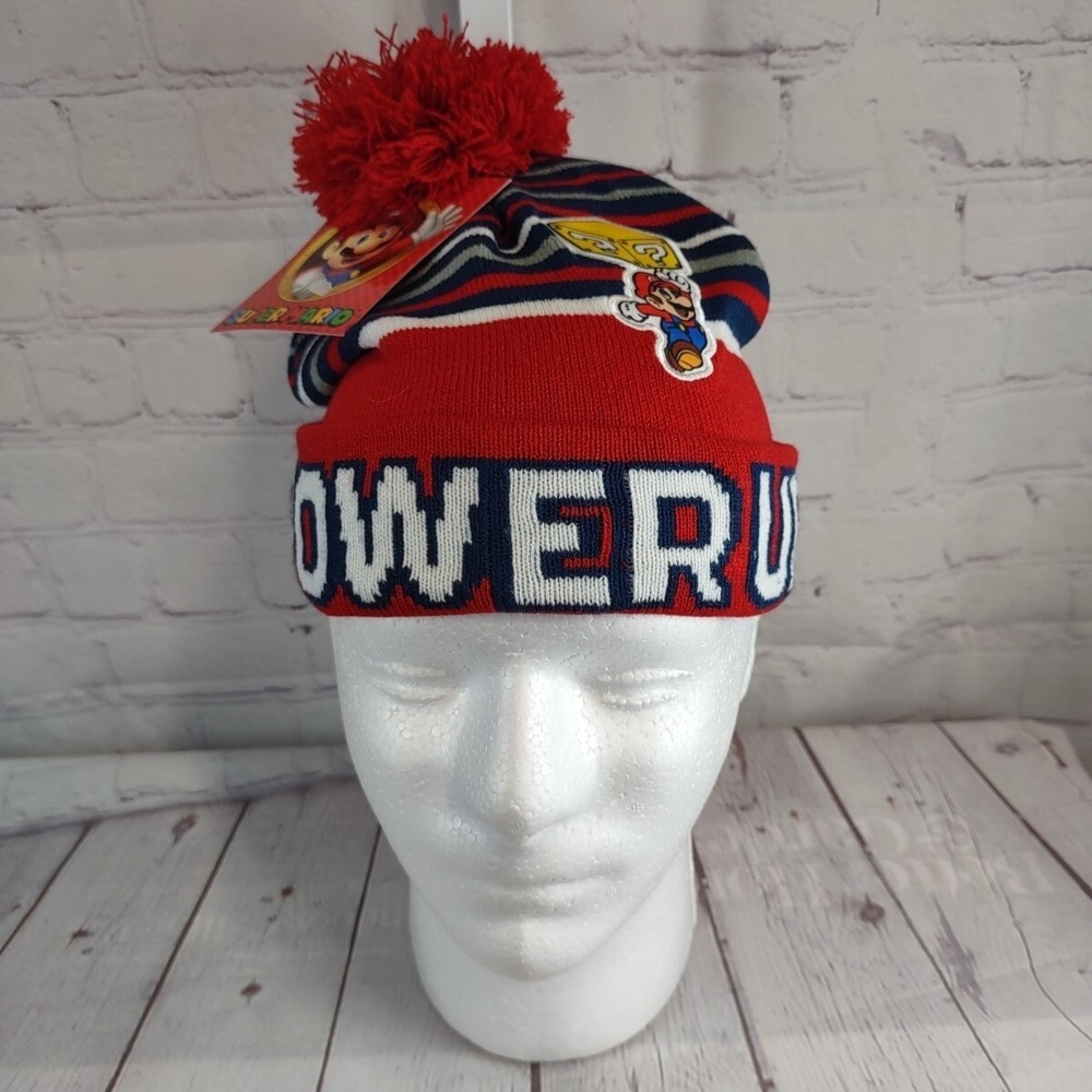 Super Mario Unisex Kids Beanie Hat Toboggan One Size Red White Blue Ninetendo - Picture 2 of 8